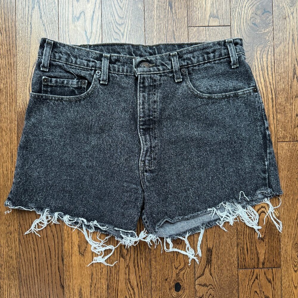 Vintage 90's Levi’s 540 Black Cutoff Distressed Shorts 34W Made in USA 3" Inseam